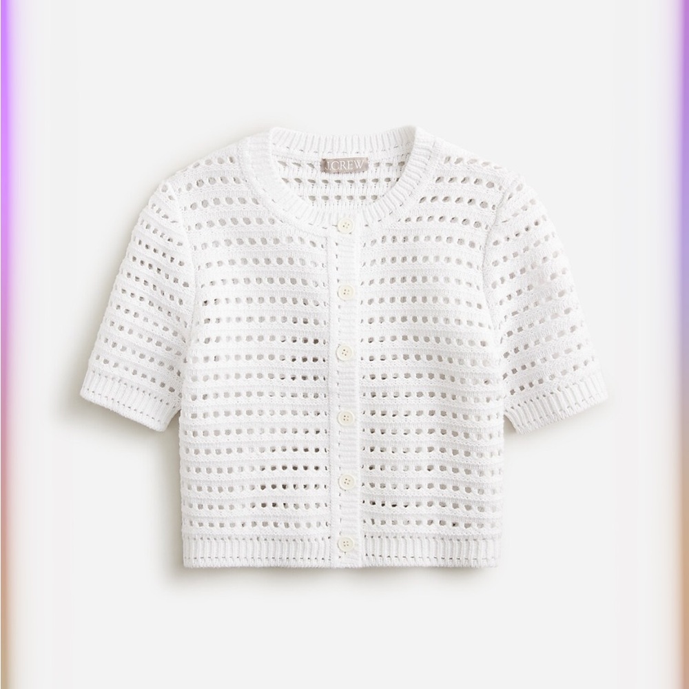 White Crochet Button-Up Cardigan